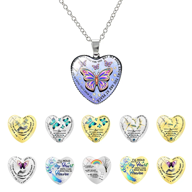 

Inspirational phrase Necklace Heart Shape LOVE Butterfly Glass Cabochon HAPPY NER YEAR Gifts Jewelry Accessories FCX91