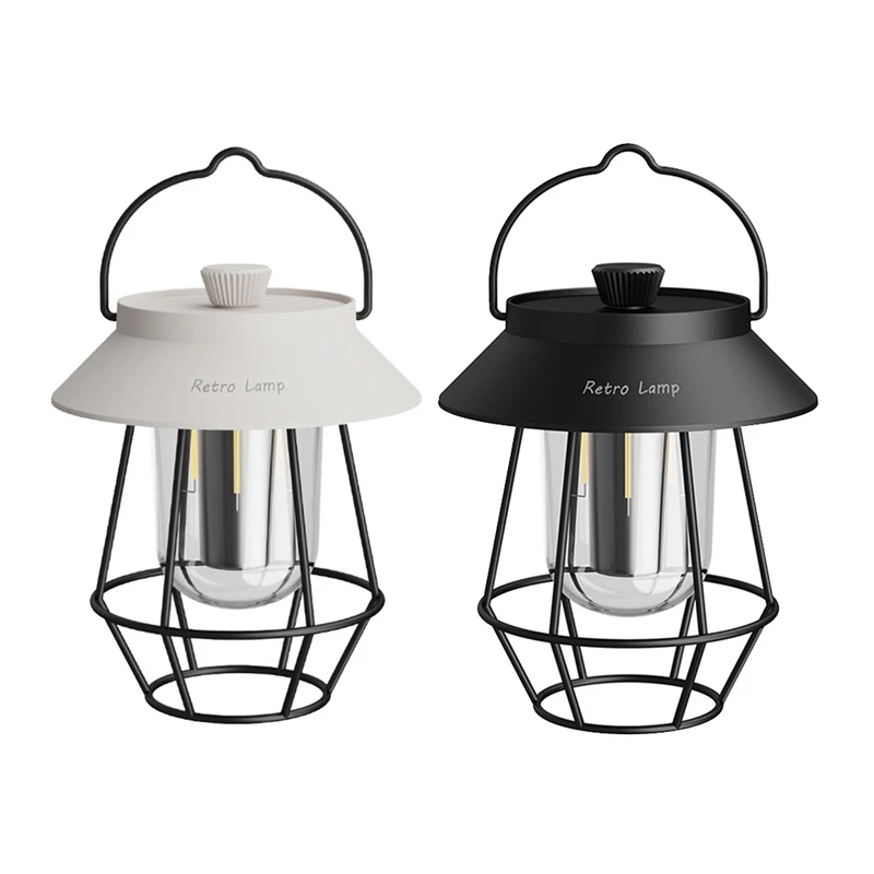 

Portable Retro Camping Lantern Rechargeable Metal Handle Flashlight Vintage Light Outdoor Hanging Tent Light White