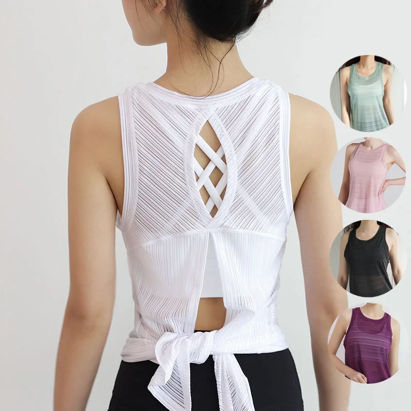 

2023 New Yoga Vest Women's Breathable Quick Dry Exercise Sleeveless T-Shirt Sexy Loose Fit Blouse Top