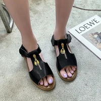 open toe hook loop sandals female 2022 new summer shoes women fashion square heel temperament wild student casual ladies shoes