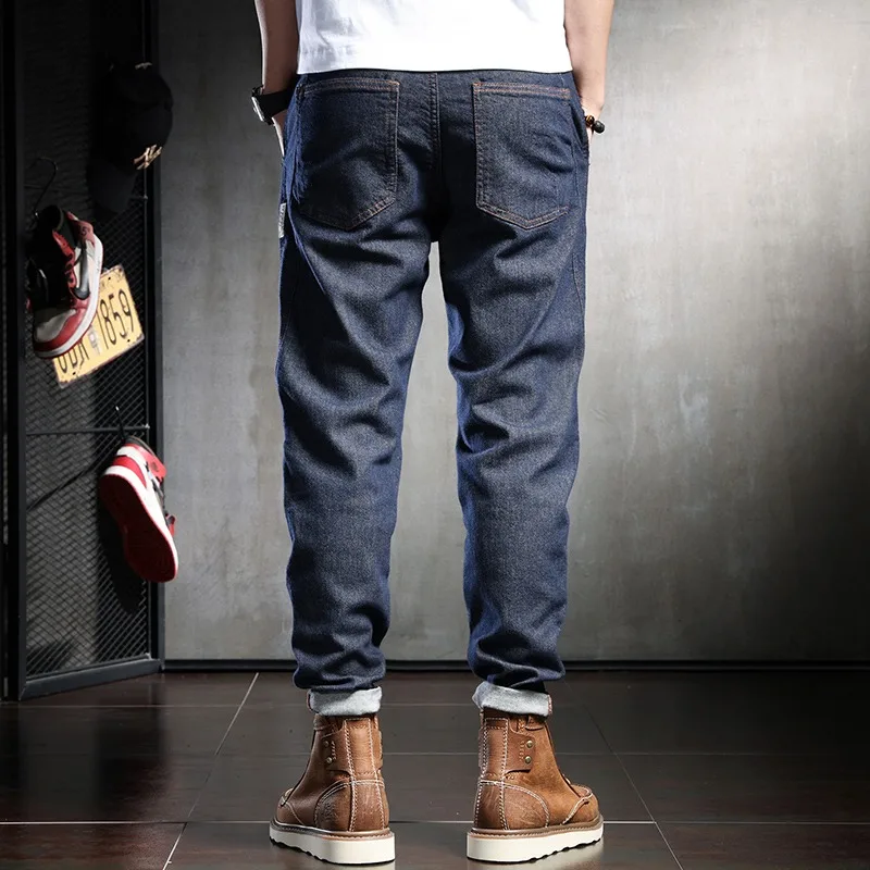 2022 Summer Men Jeans Casual Blue Pencil Pants Thin Jean Fashion Streetwear Drawstring Denim Trousers