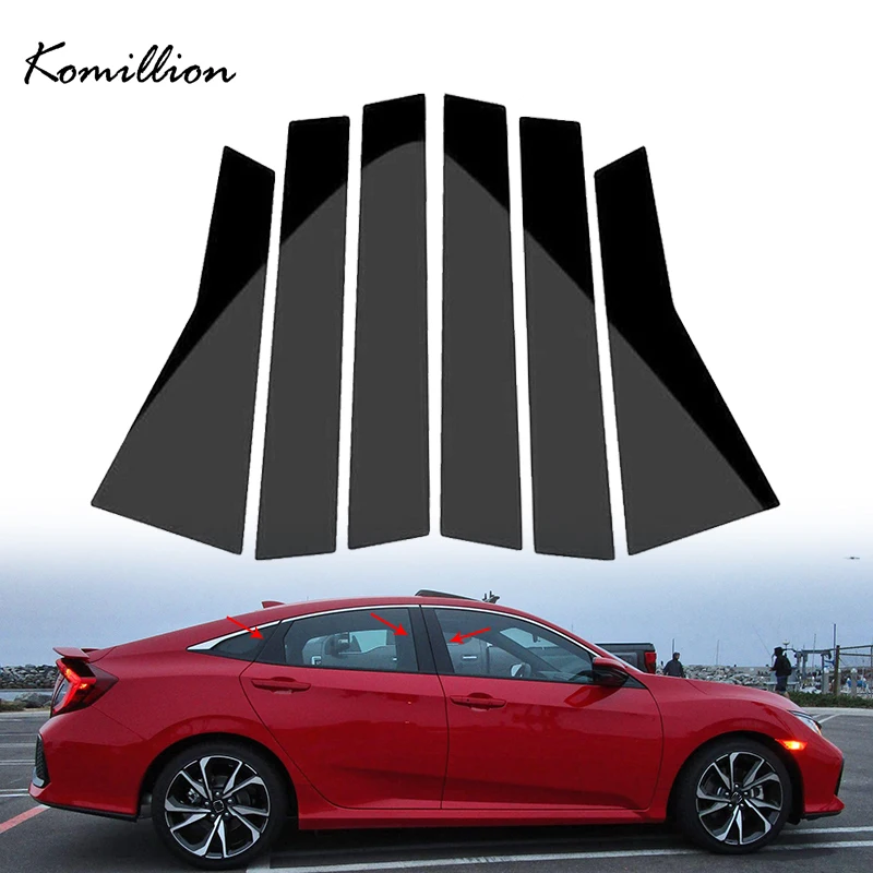 

6Pcs Car Side Window Door Pillar Trim Posts Gloss Black Decal Covers Sticker for Honda Civic Sedan 2016 2017 2018 2019 2020 2021