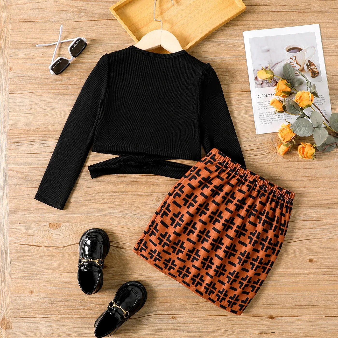 Детский повседневный костюм с юбкой принтом