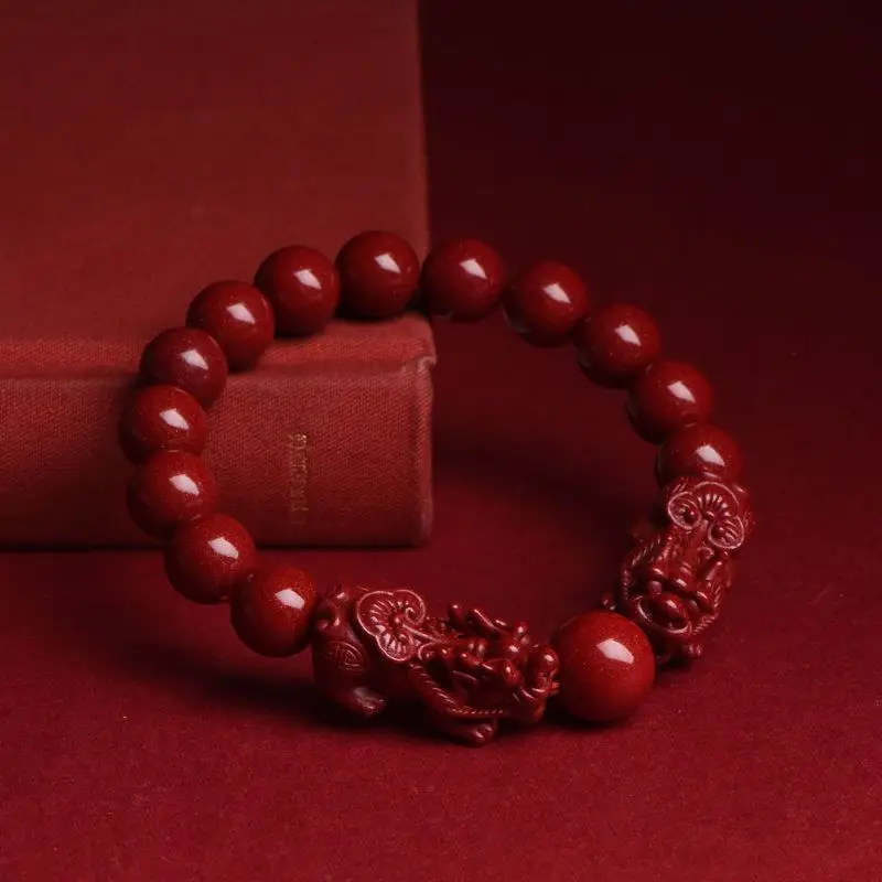 

Natural Cinnabar Pixiu Buddha Bead Bracelet High Content Purple Gold Sand Bracelet This Year of Life Transfer Couple Jewelry