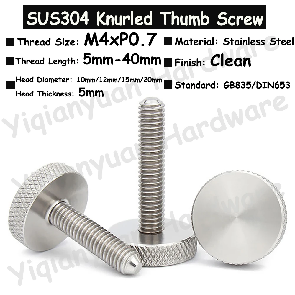 

5Pcs-10Pcs M4 GB835 DIN653 SUS304 Stainless Steel Hatching Knurled Thumb Screw Flat Head Curtain Wall Glass Hand Tighten Bolts