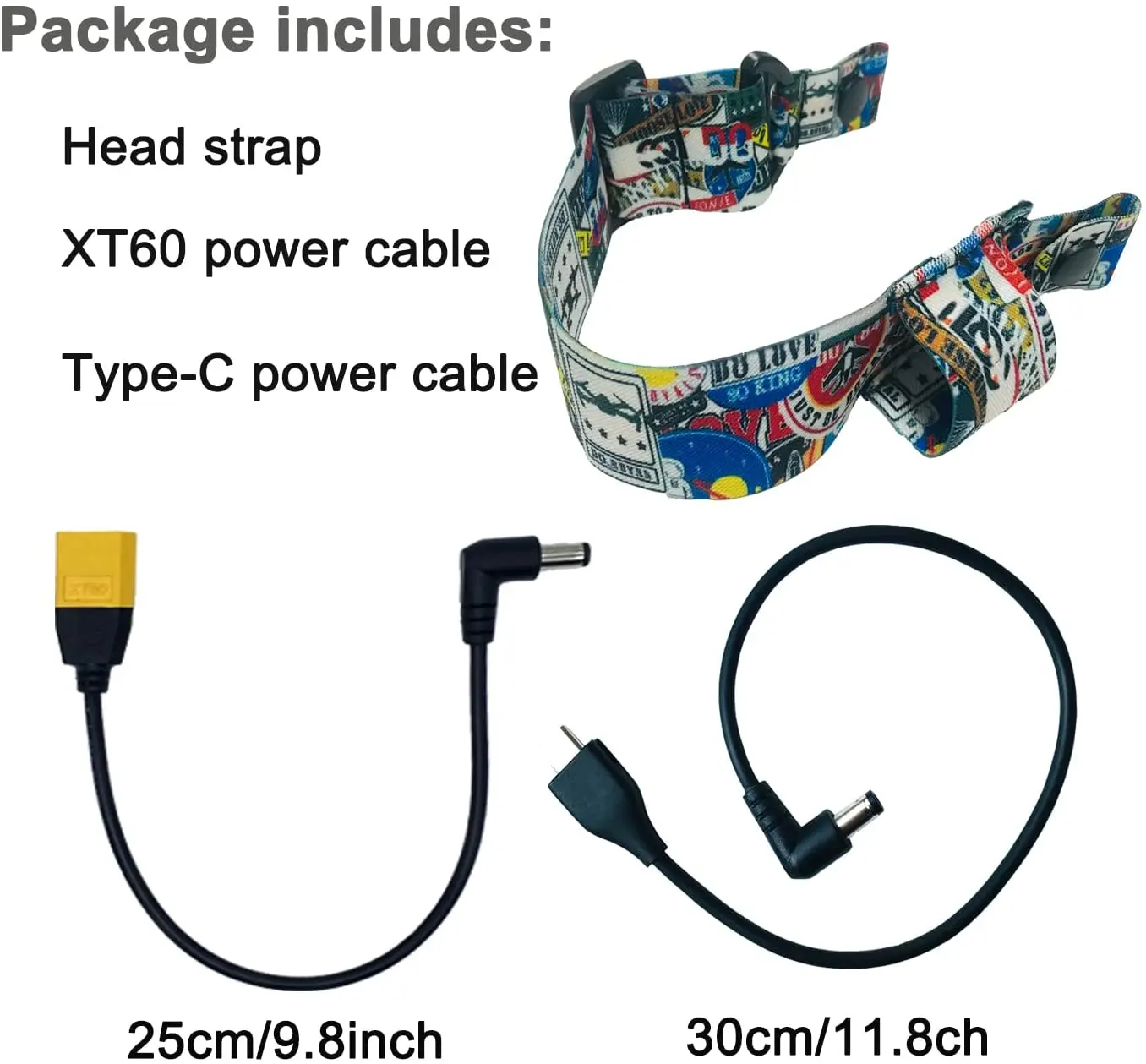 XT60 Male To DC5.5x2.1 And Type C To DC5.5X2.1 Power Cable And Head Strap For DJI FPV Goggles V2
