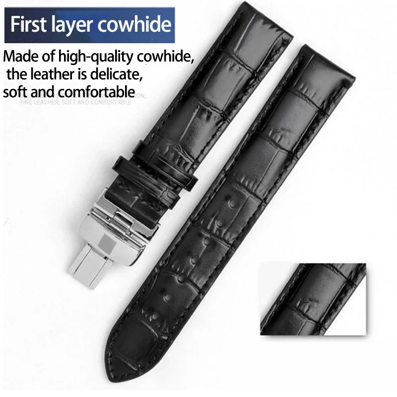 19mm 20mm 21mm 22mm Genuine Leather Watch Band for Tissot T035 Lilock T063 T41 Curved End Handmade Watch Strap Butterfly Buckle