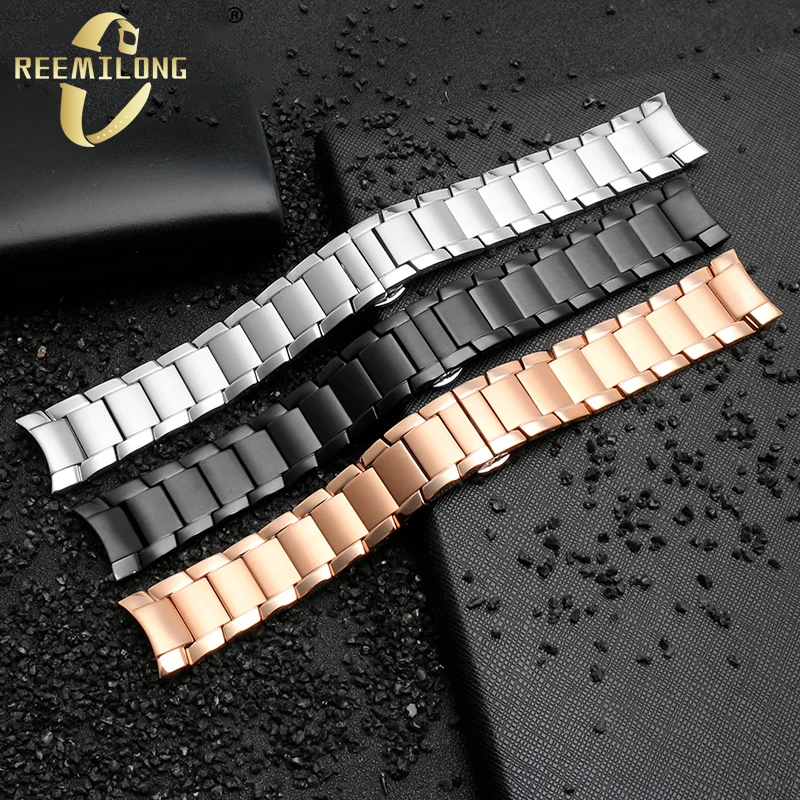 Ремешок для часов из нержавеющей стали 22 мм металлический серебристый черный