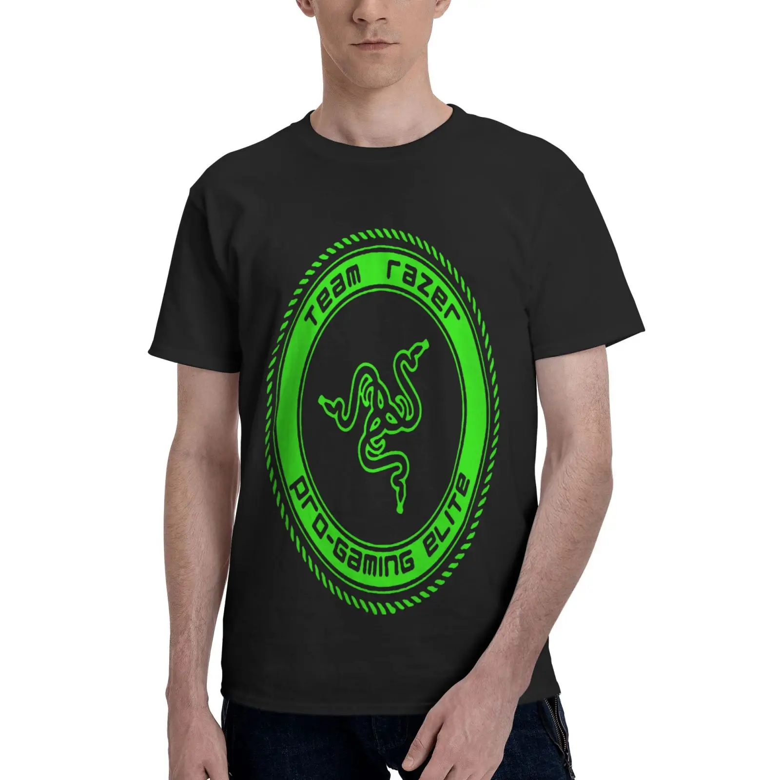 

593-Razer Team Razer 100 Гарантированная Мужская футболка с коротким рукавом футболки манга Эстетическая одежда женская одежда