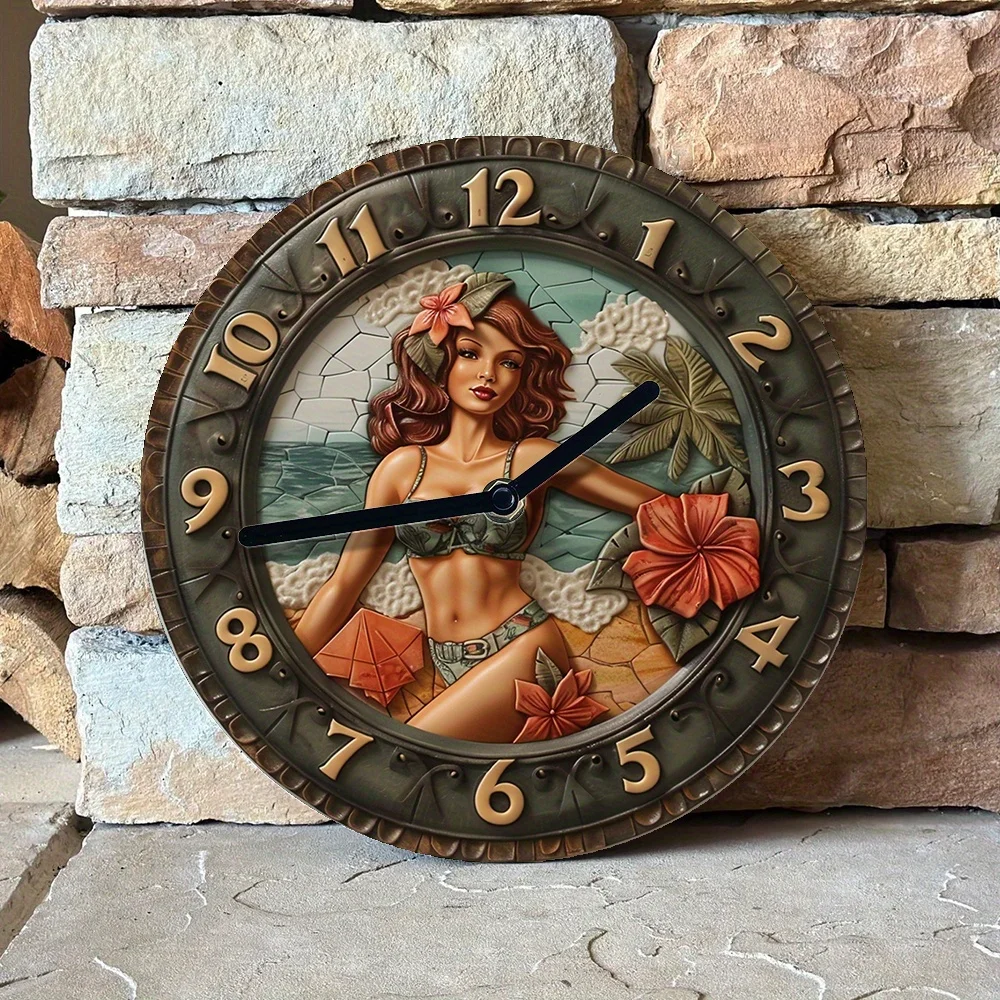 Бесшумные алюминиевые настенные часы с 2D купальником дизайн девушки-идеально