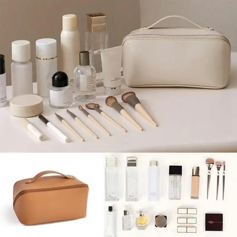 

Portable Waterproof Leather Makeup Pouch Large-Capacity Travel Cosmetic Bag Women Bathroom Washbag Multifunction Toiletry Kit