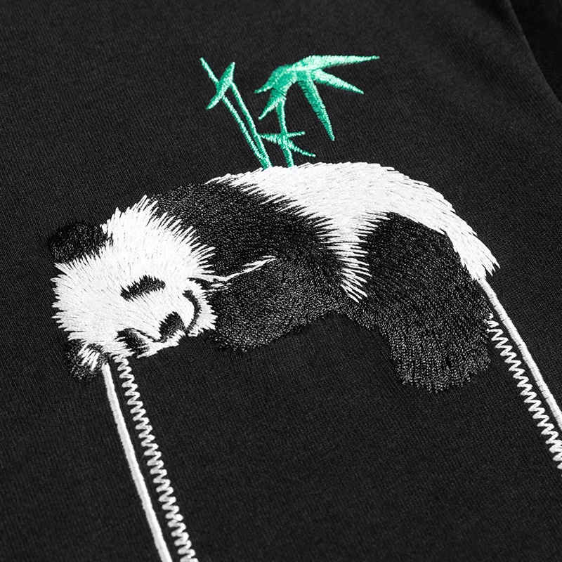 Футболка мужская с вышивкой панды модный Свободный Топ карманами тенниска