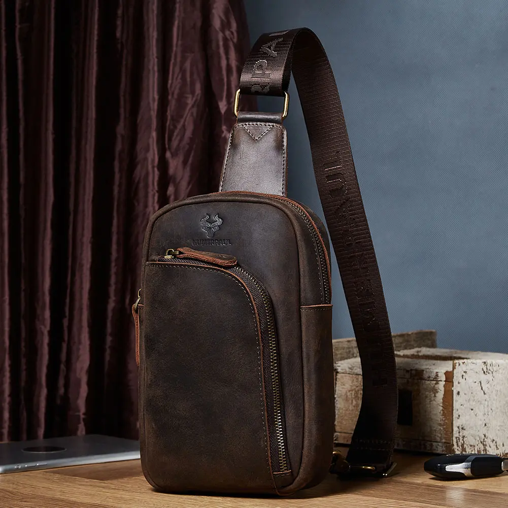 HUMERPAUL прочная кожаная мужская нагрудная сумка с верхним слоем большая
