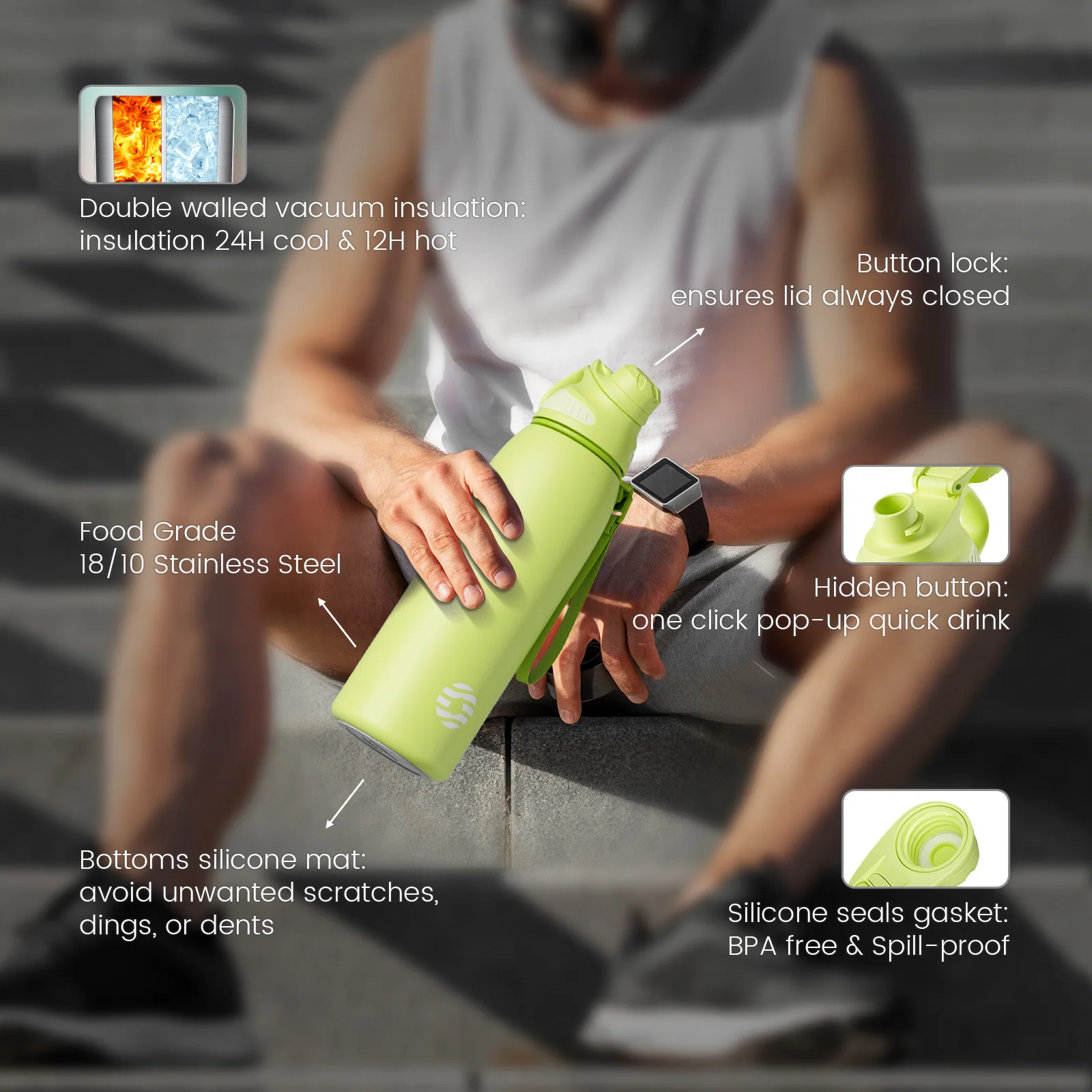 Фото FJbottle Термобутылка из нержавеющей стали Портативный уличный стакан Термос для холодных видов спорта Термальная бутылка для воды 1000 мл №5