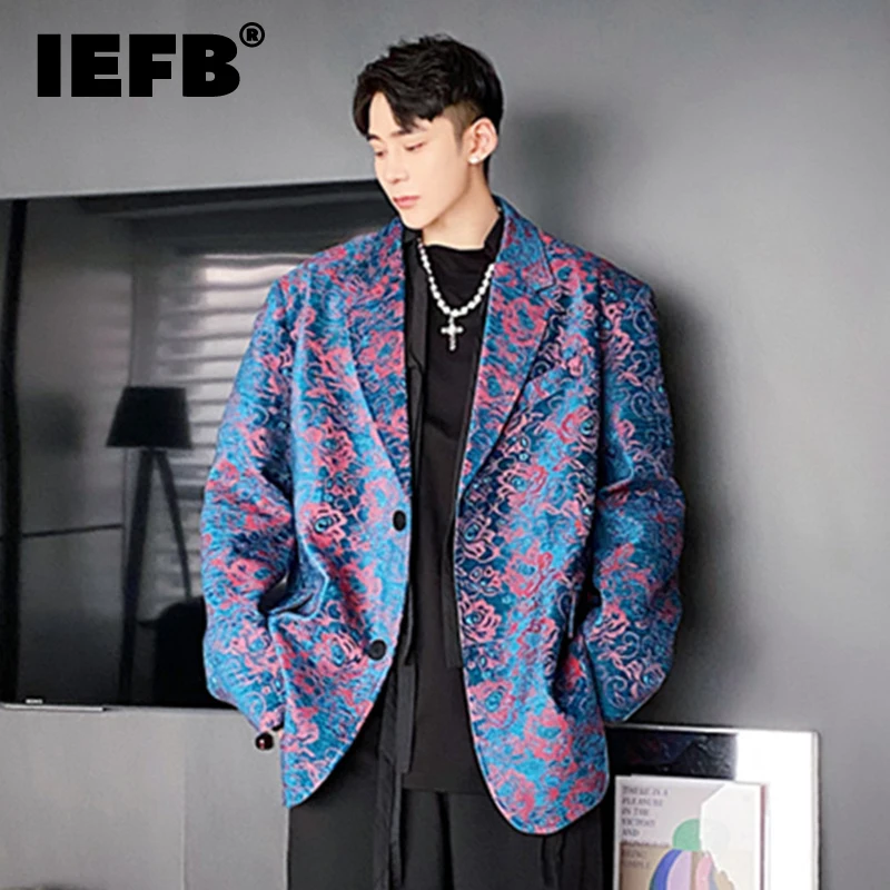 

IEFB Flannel Suit Coat Korean High Street Suit 2023 Korean Fashion Luxury Print Men Blazer Casual Male Coat Temperament 9A6114