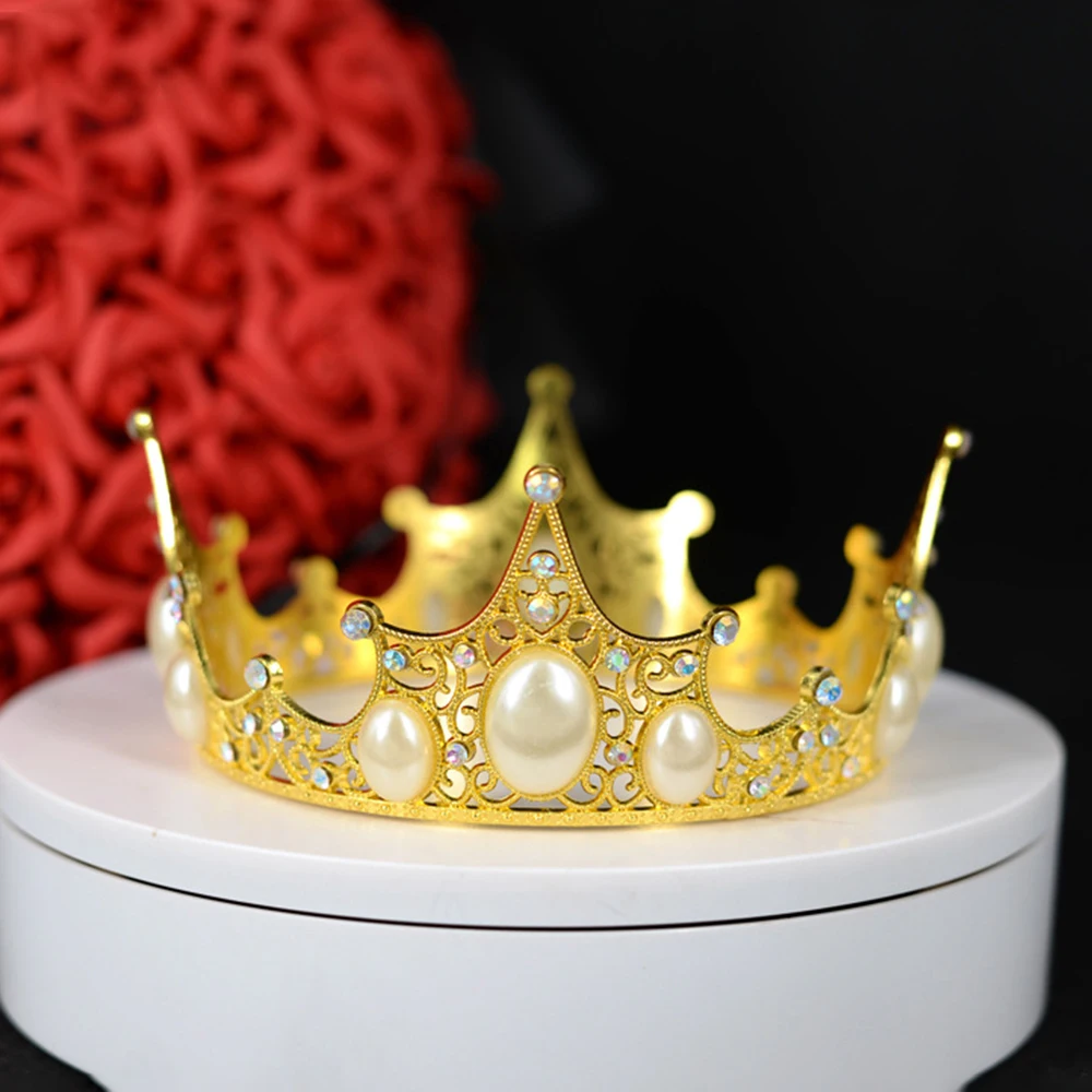 

Promotion Metal Alloy Pearls Small Crown Party Birthday Wedding Tiaras Diadem Jewelry Ornaments Children little Crown for Cake