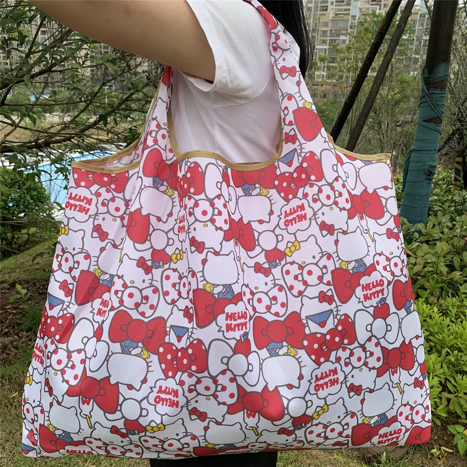 Sanrio Kawaii Hello Kitty складная сумка для покупок женщин большая емкость полиэстерная на