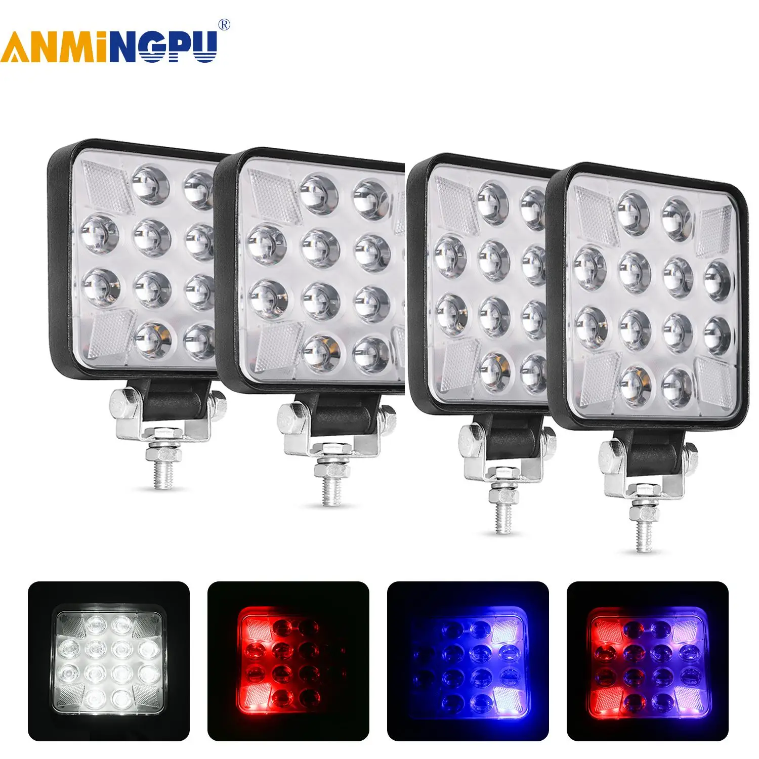 4-дюймовый светодиодный рабочий свет красный синий мигающий аварийный для