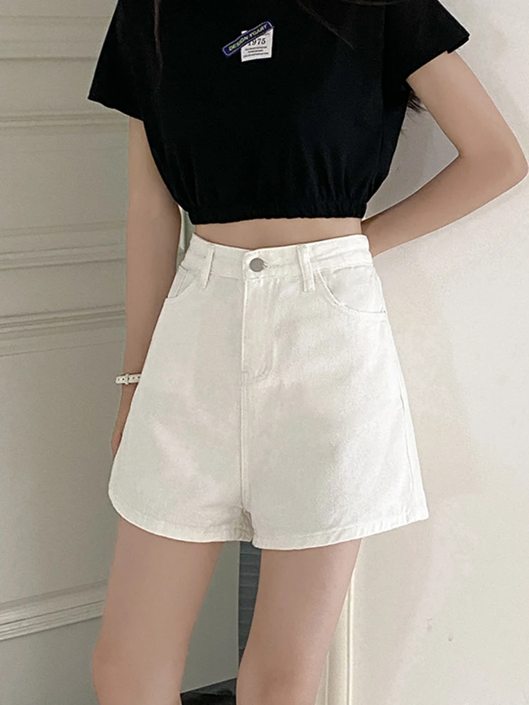 New Spring Summer Women High Waist Button Wide Leg Denim Shorts Casual Female Loose Black Jeans Shorts Ladies Bottoms