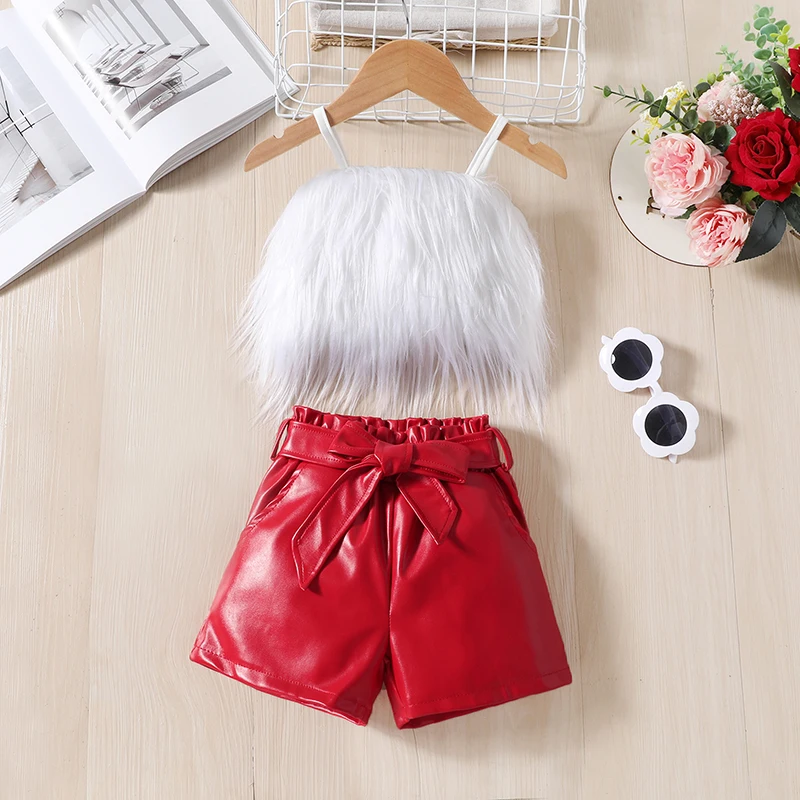 Летний комплект из 2 предметов для маленьких девочек топ без рукавов с мехом и