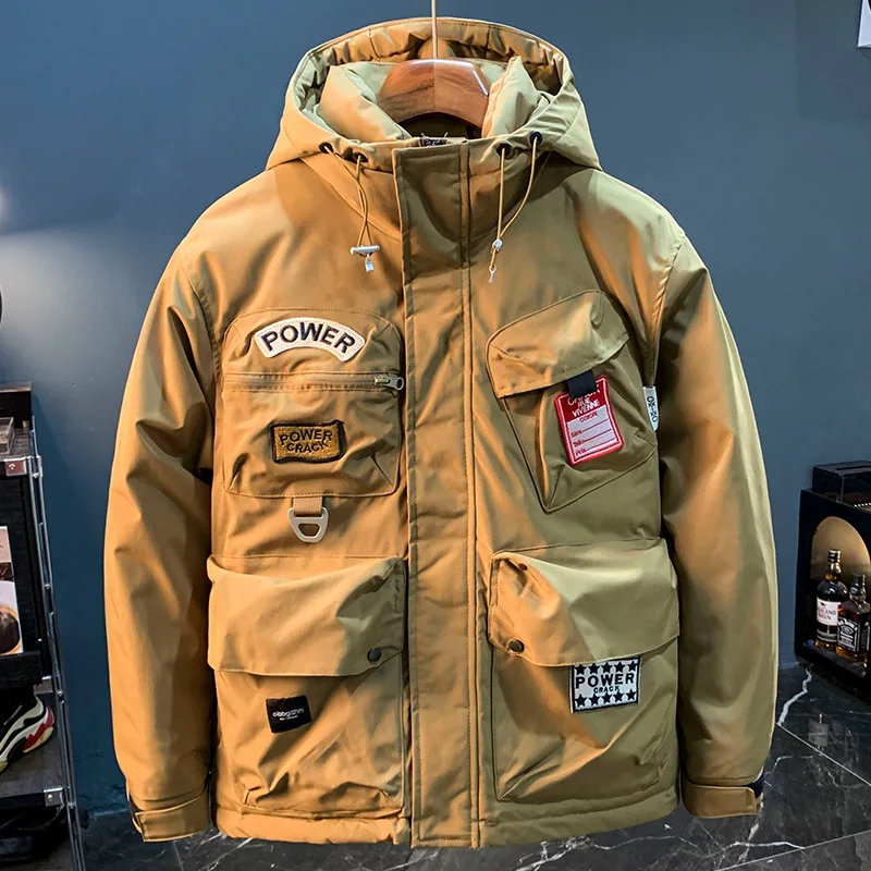 Outdoor Cold-Resistant Tooling down Jacket Men's Winter Hooded Fashionable High-End White Duck Warm Coat