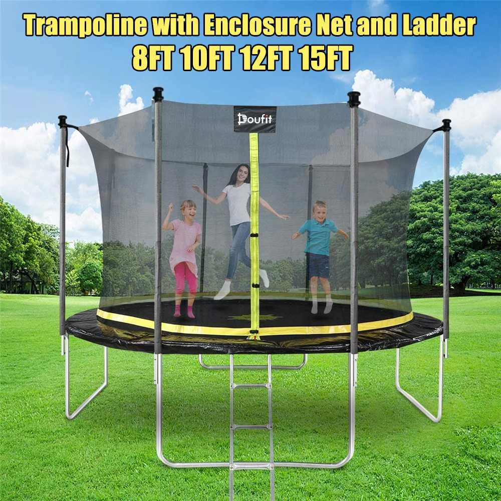 

Doufit 8FT 10FT 12FT 15FT Safety Trampoline Enclosure Protective Net Ladder Outdoor Backyard Jump Recreational for Kids Adults