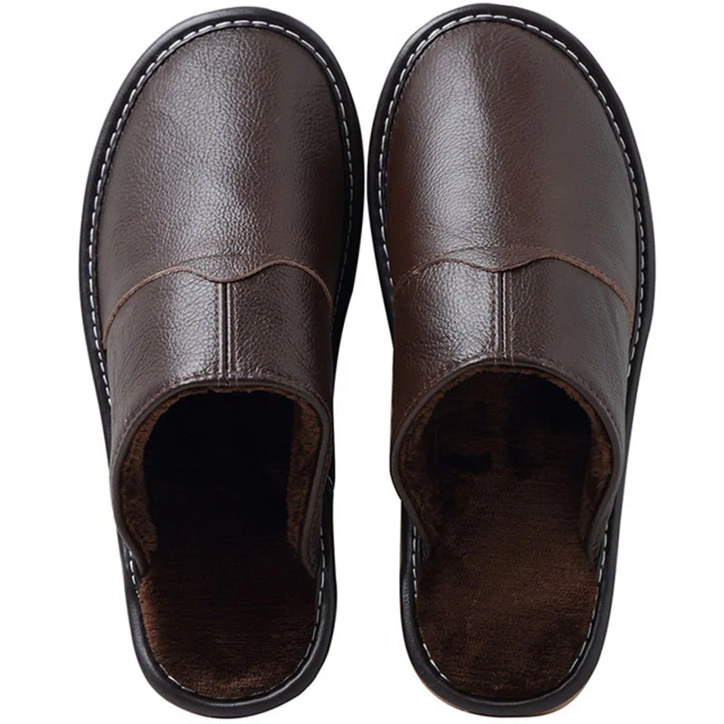 

Кожаные домашние тапочки для мужчин, зимняя обувь для дома унисекс из натуральной кожи для спальни