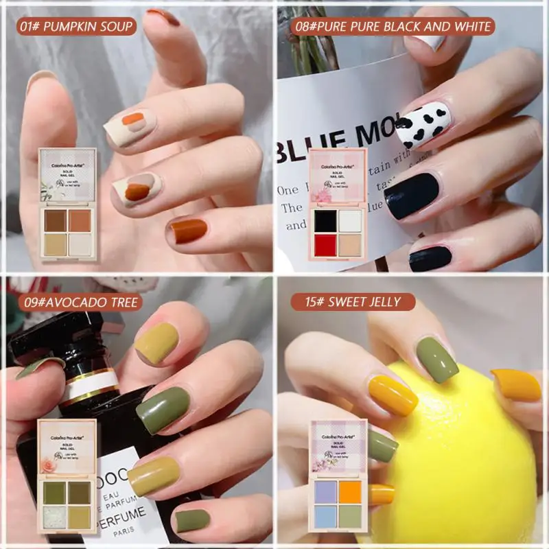 

4 Colors Solid Nail Gel Palette Painting Gel Nail Polish Semi Permanent Soak Off UV LED Varnish DIY Nail Art Manicure Designs