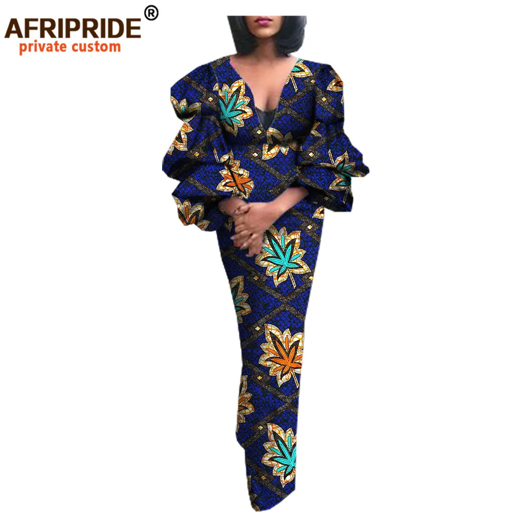 Maxi Dress African Dresses for Women V Neck Ankara Print Dress Dashiki Outfits Floral Wear Midi Dress Pure Cotton A7225135