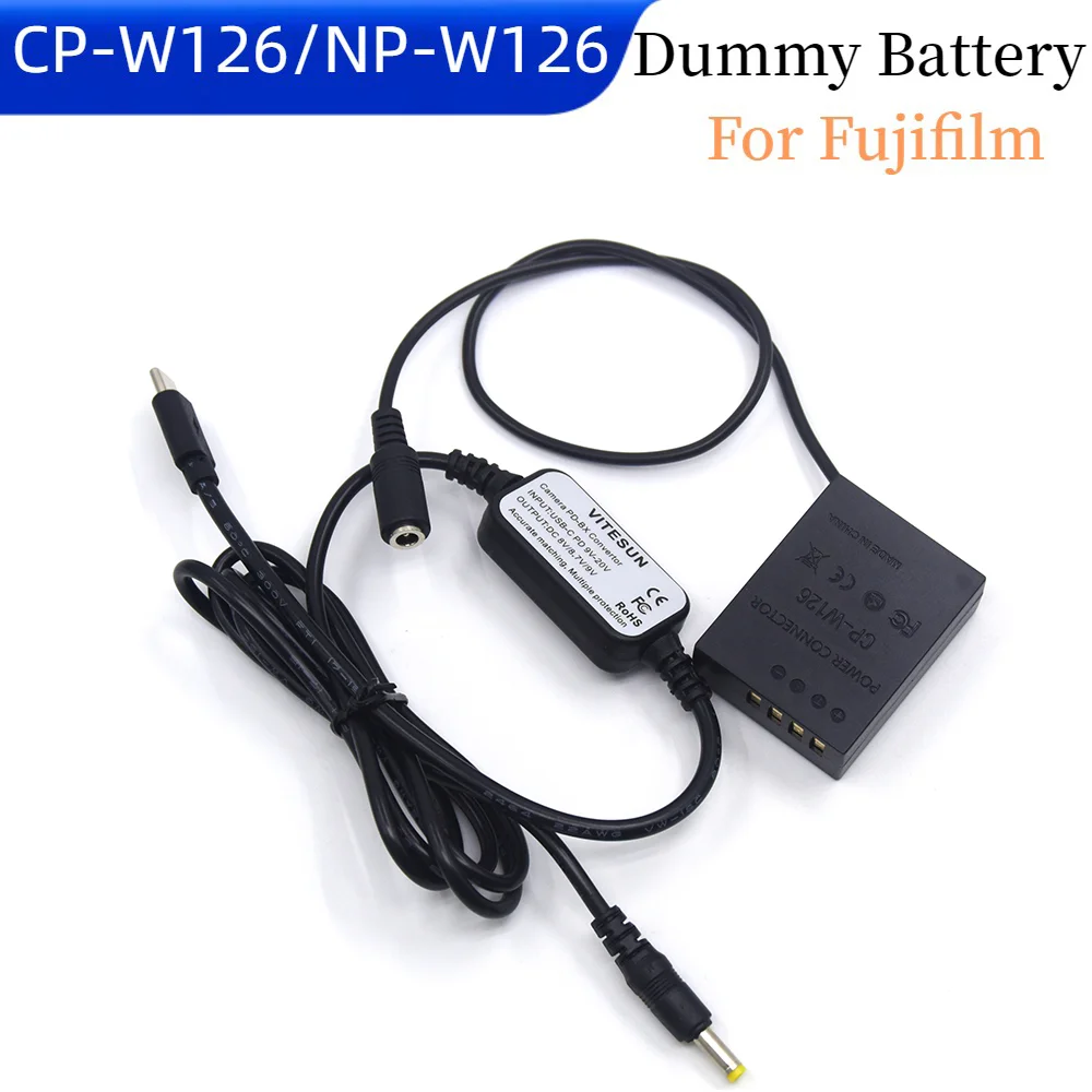 Кабель питания USB C + NP W126 муляж аккумулятора для фотоаппарата Fuji X-A2 A3 X-E2s T20 T10