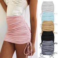 woman summer skirts solid color period ladies knitting thread side draw string elastic harajuku sexy skirts womens