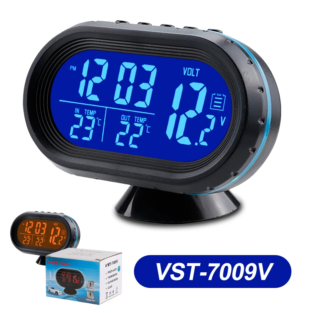 

Электронные часы для автомобиля термометр Вольтметр с подсветкой цифровой ЖК-дисплей время интерьера внешняя температура напряжение Авто ...