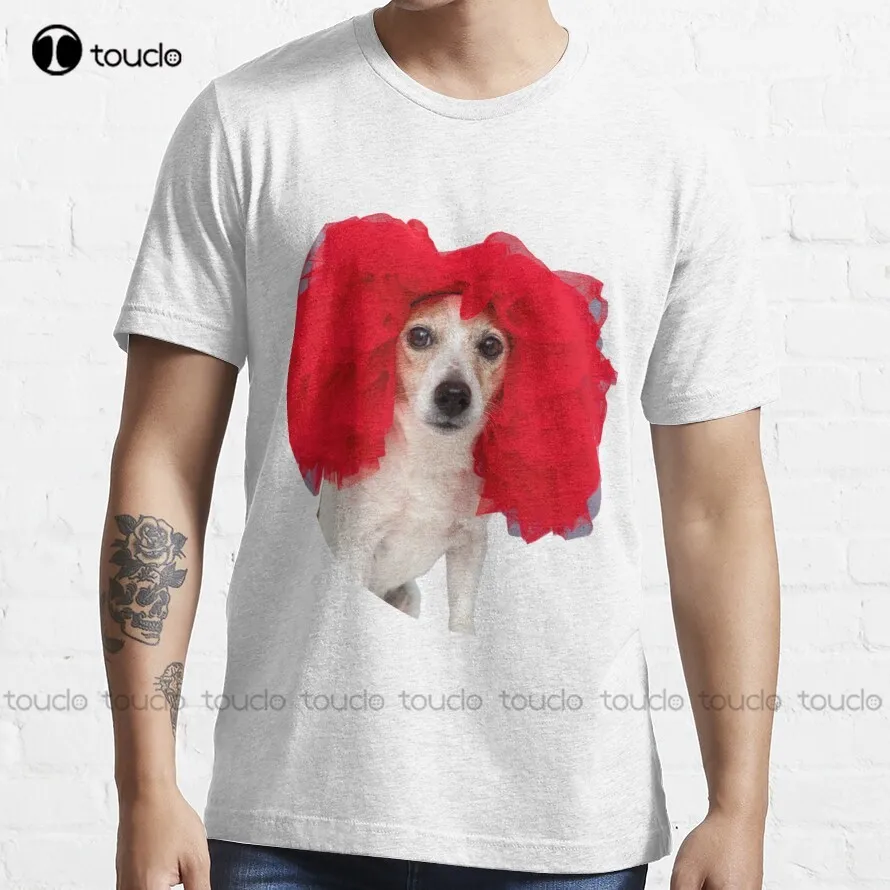 

Dog With Wig T-Shirt Mens Black Tshirt High Quality Cute Elegant Lovely Kawaii Cartoon Sweet Harajuku Cotton T-Shirt New Popular