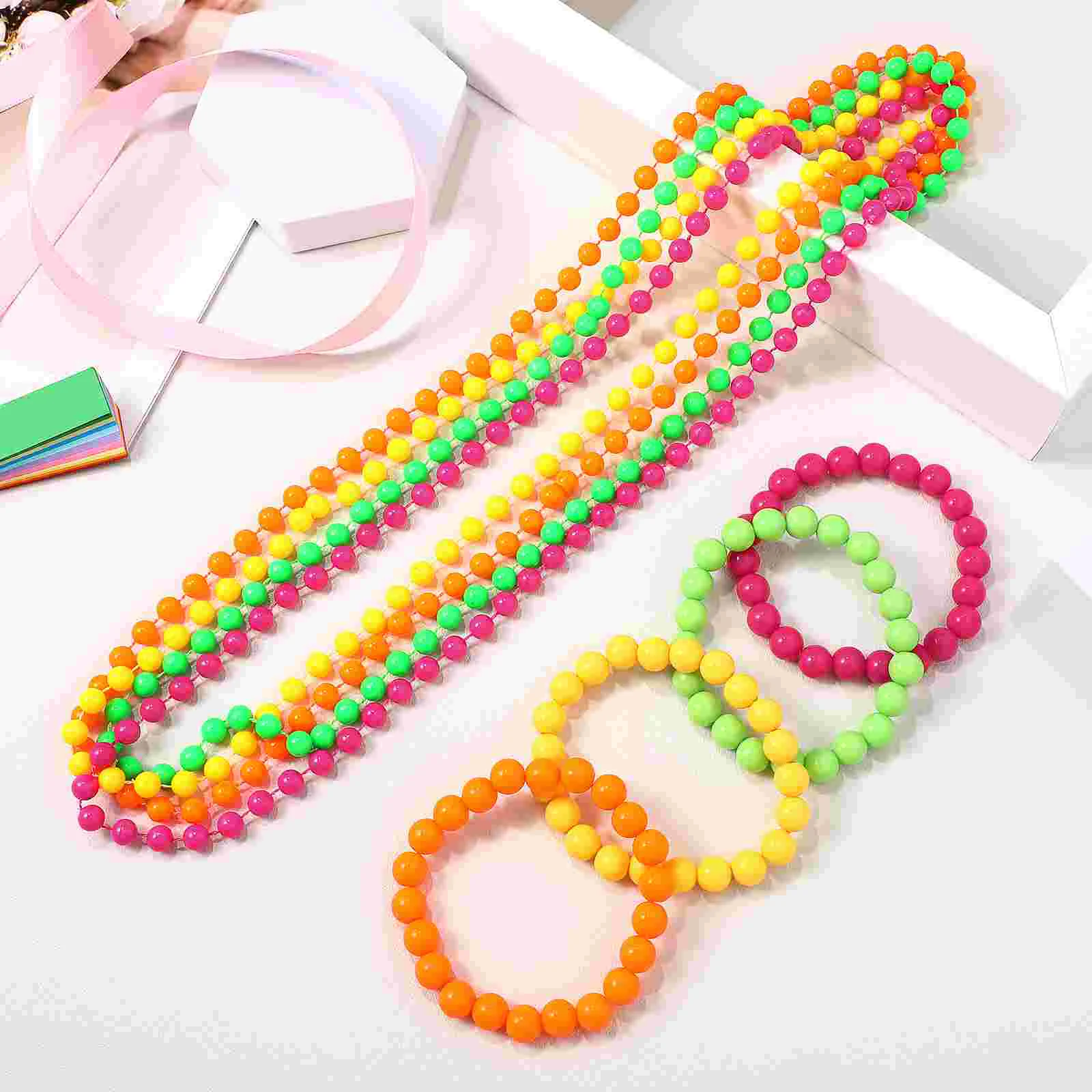 

8 Pcs Prom Child Jewelry Necklace Neon Beads Chains Vintage Costume Accessories