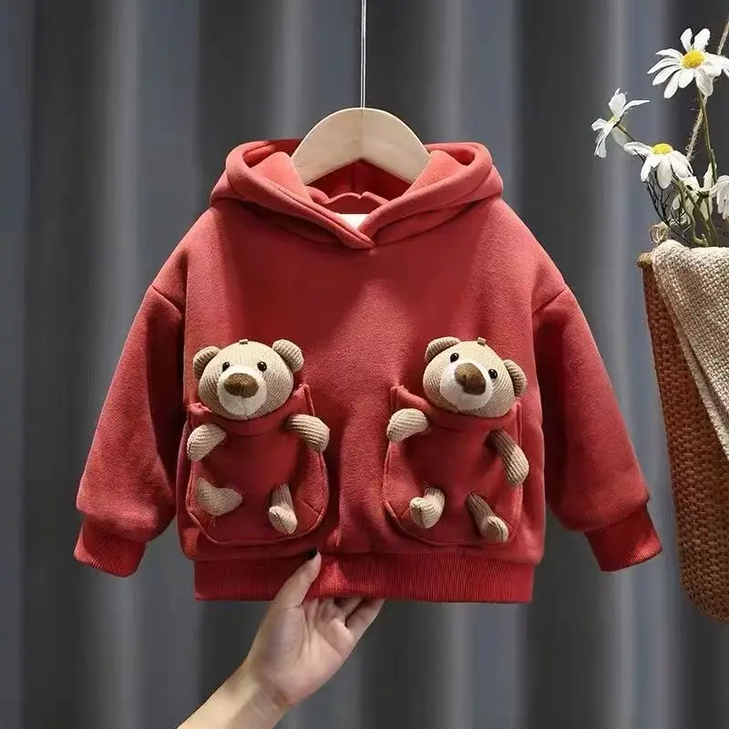 

Preschool Children's Sweater Spring and Autumn New Children's Hooded Sports Casual Top Cartoon Fashion Winter Plush Clothing