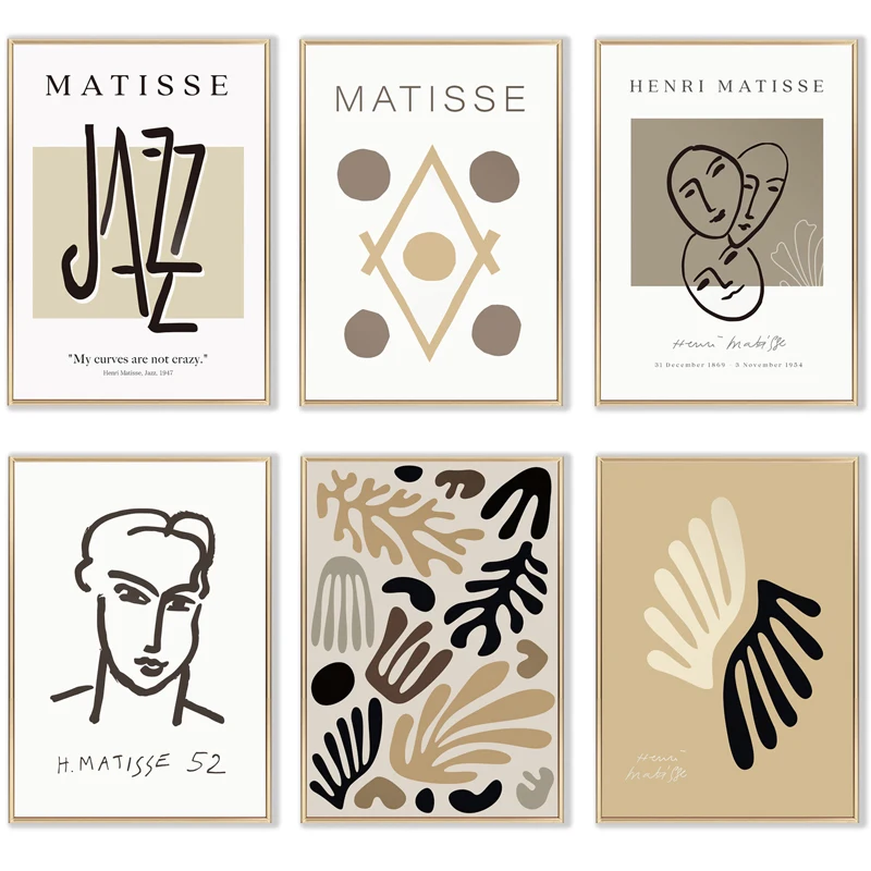 

Matisse Abstract Line Canvas Painting Nordic Face Coral Leaves Figure Wall Art Posters and Prints Modern Picture for Living Room