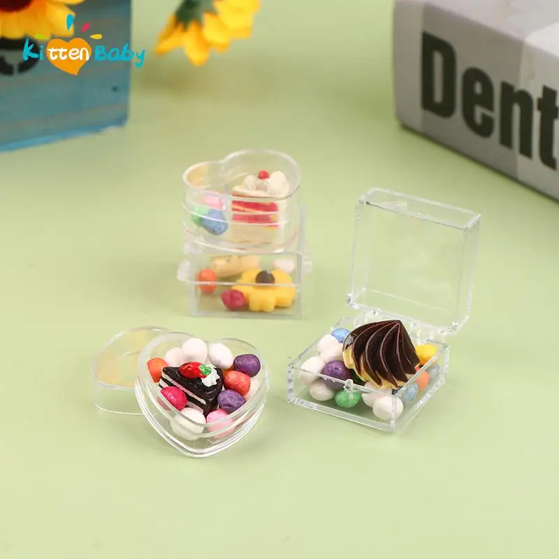 

2Pcs/set Dollhouse Miniature Transparent Storage Box Jewelry Box Snack box Heart / Square Plastic Box Model Furniture Decor Toy