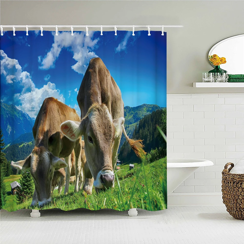 

Shower Curtain Bathroom Accessories Bathroom 3d Print Animal Cow Pattern Waterproof Curtain with Hooks Bathroom Shower Curtain