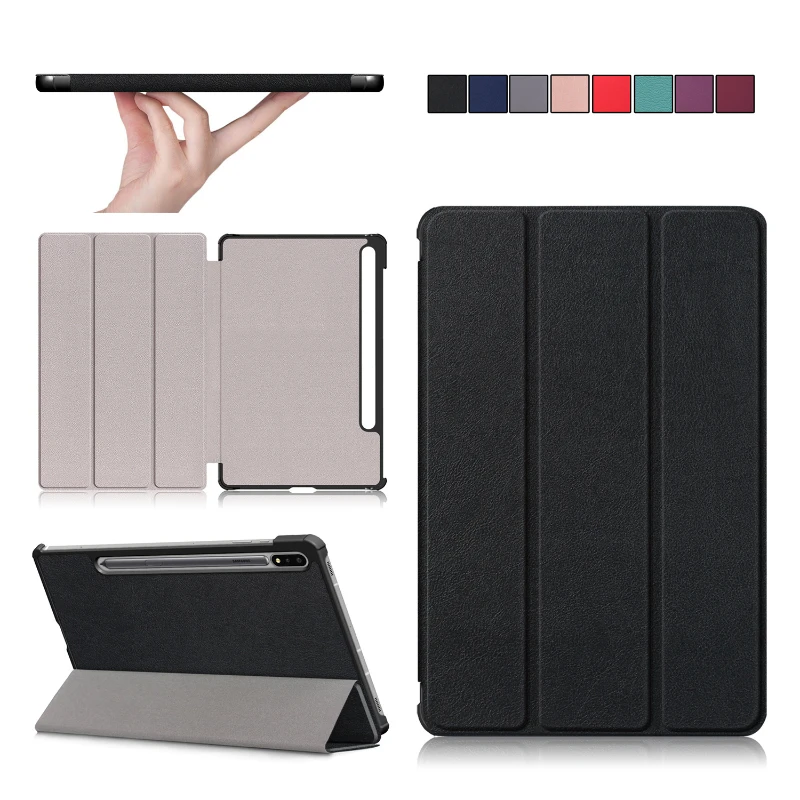 

Чехол тройного сложения для Samsung Galaxy Tab S7 Plus, ПУ + черный чехол для планшета Samsung Tab S7 Plus 12,4 SM-T970/T975, защитный чехол для планшета