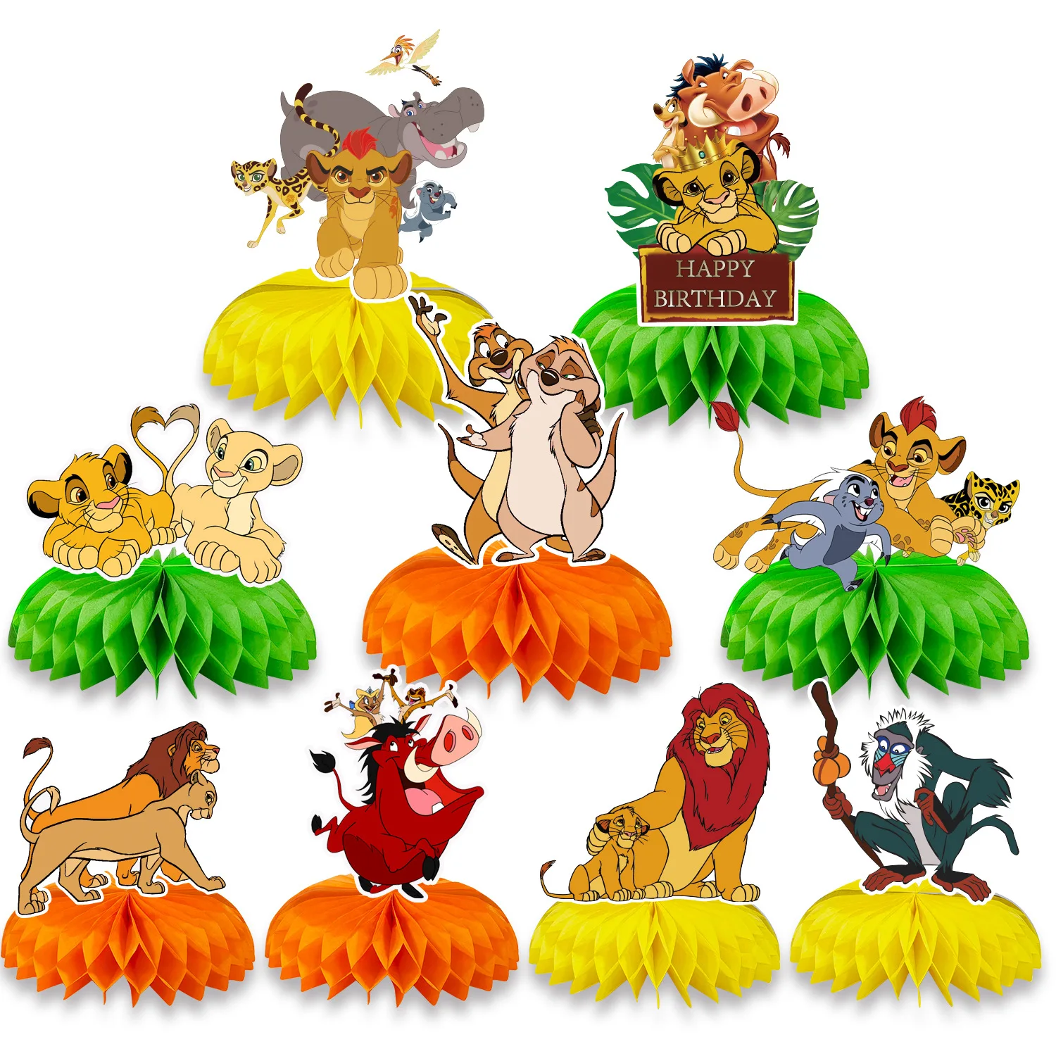 

9pcs Simba Lion King Birthday Party Table Decorations 3D Double Side Honeycomb Centerpieces Table Toppers Birthday Party Supplie