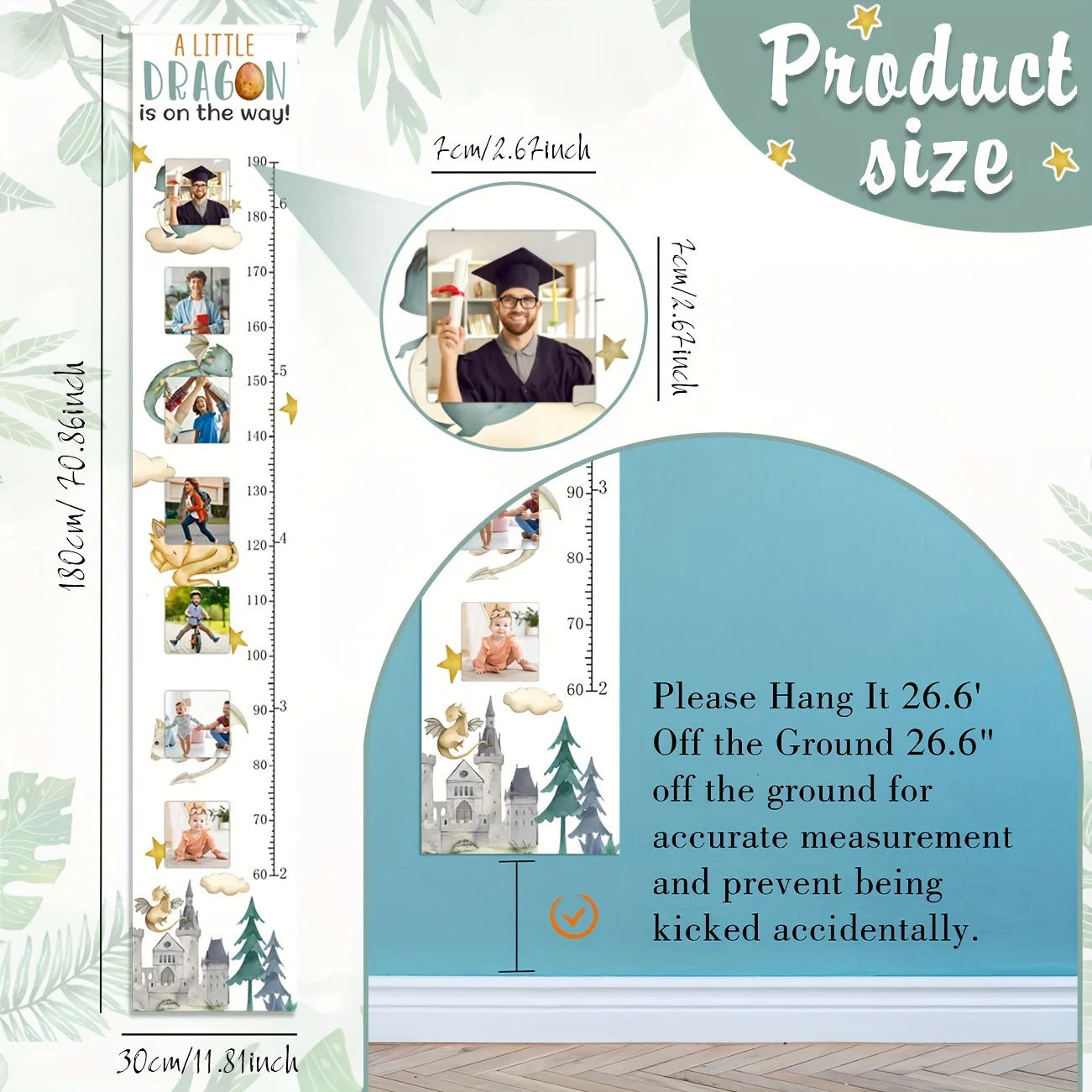 Персонализированная Таблица Роста На Тему Дракона Настенный Декор С Фоторамкой