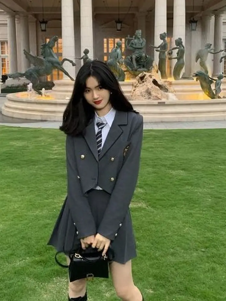 

Sets Women Skirt and Blazer College Style Korean Version Suit Jk Uniform Pleated Skirt 2-piece Female 2022 Autumn New Skirt Suit