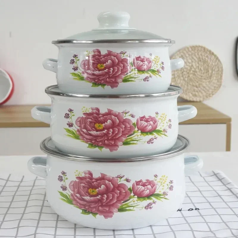 Эмалированная кастрюля эмалированная пудра роза трехсекционная для супа 1 л2 л3 л