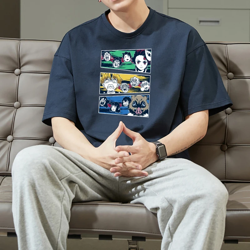 

Demon Slayer Manga Anime Mens T Shirts New Summer Loose Tops Oversized Clothes Short Sleeve Fashion Hip Hop Men Women Tshirt