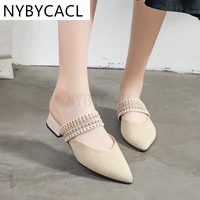 2022 autumn england office lady simple solid leather chain moccasin shoes mules slippers women shoes