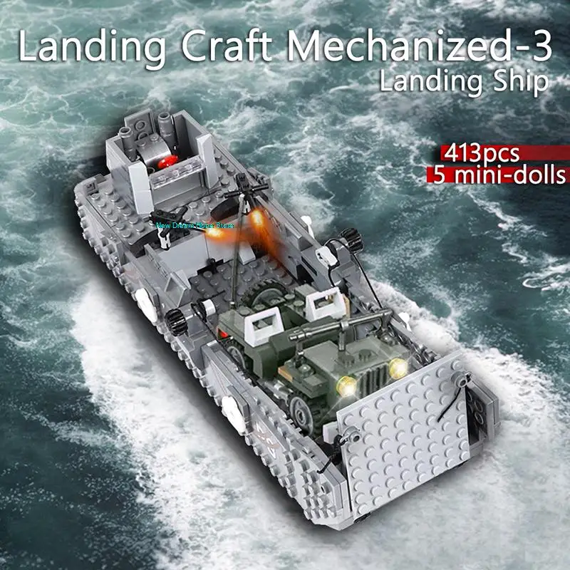 

Landing Craft Ship Building Blocks 413pcs Military Weapon Boat Bricks Set Soldiers Models Block Toys For Children Kids Gifts