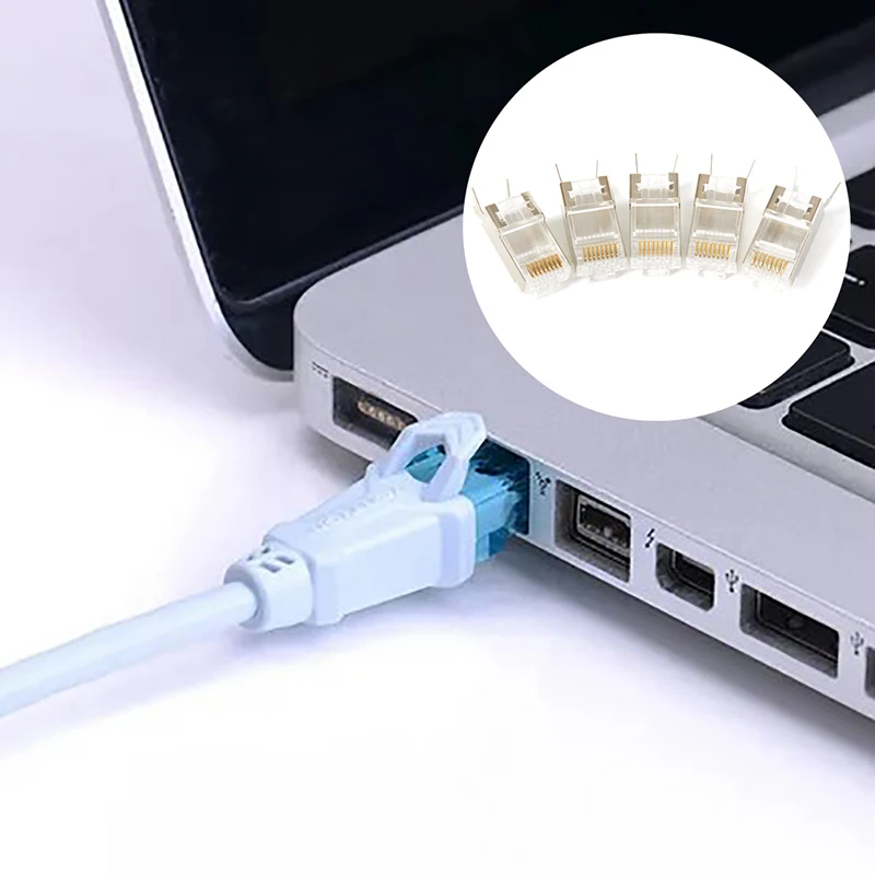 

5 Pcs Cat7 RJ45 Connector 1.3mm Cat 7 Crystal Plug Shielded FTP RJ45 Modular Connector