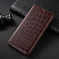 crocodile genuine leather case for zte axon 7 9 10 10s 11 se 20 30 40 pro mini s uitra magnetic flip phone wallet cover