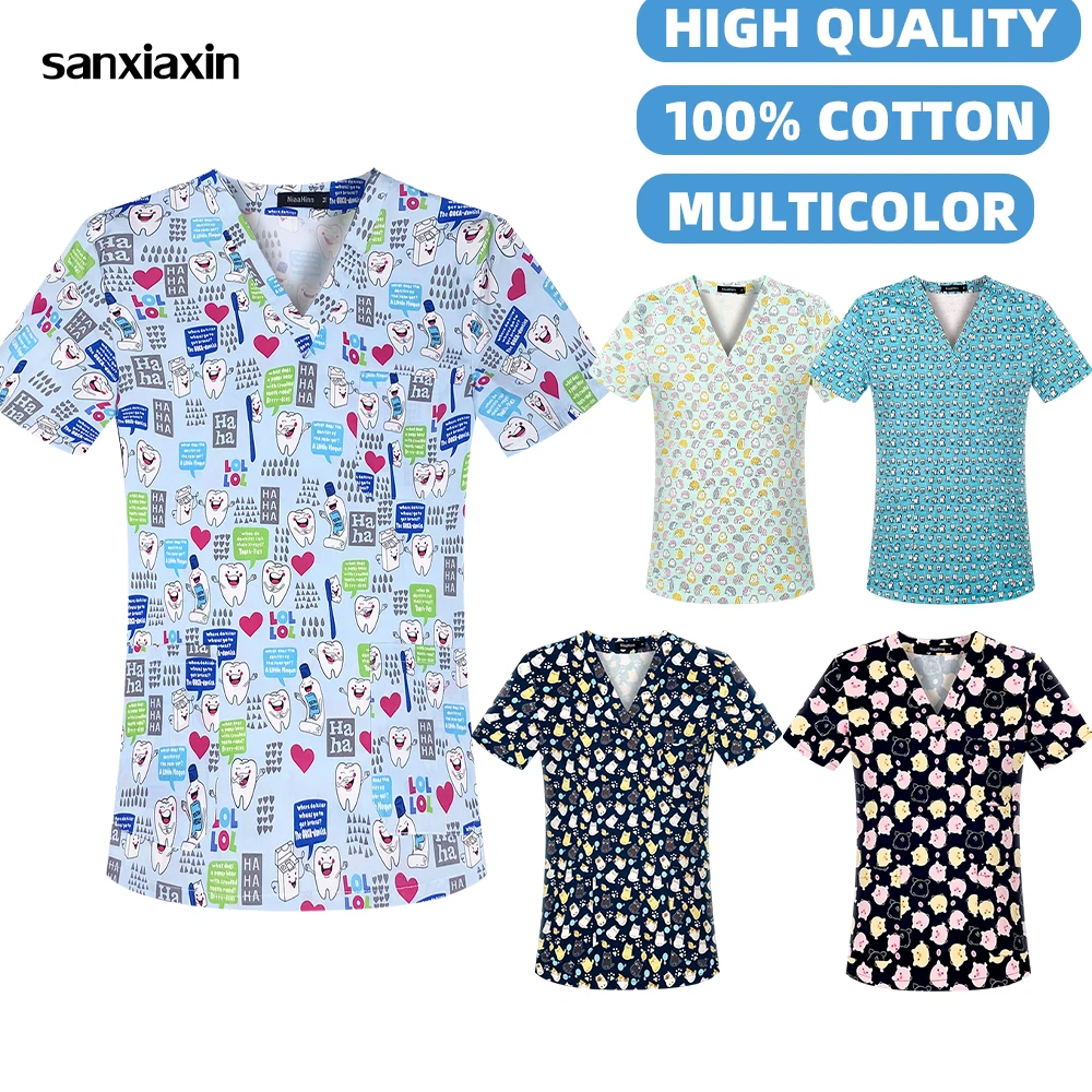 

Medical Clothes Unisex Pet Grooming Scrubs Tops Beauty Salon Scrubs Shirts Doctor Nurse Blouse Spa Workwear Dentist Print Shirt