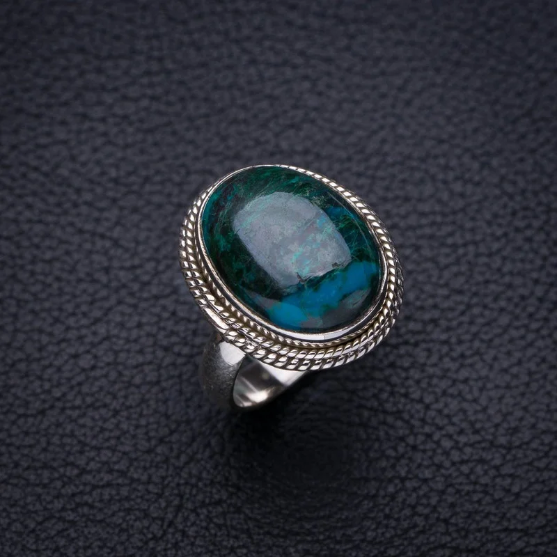 

StarGems Natural Chrysocolla Handmade 925 Sterling Silver Ring 6.5 E8678